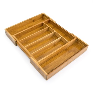 Cutie pentru Tacamuri Relaxdays, 5-7 Compartimente, Bambus Natur, Latime Ajustabila 31,5-49 cm