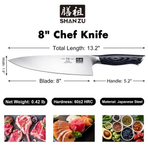 Cutit de bucatarie SHAN ZU Cutit de bucatarie 20CM Cutit profesional extra ascutit din otel inoxidabil carbon de inalta calitate Cutit de bucatar cu maner ergonomic din lemn K133 - Img 2