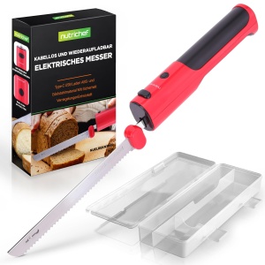 Cutit electric NutriChef, cablu USB-C, rosu, cu functie de siguranta