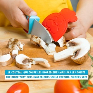 Cutit pentru copii Chefclub Kids, cu protectie pentru degete, ergonomie, albastru si rosu - Img 4