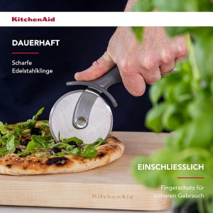 Cutit pentru Pizza KitchenAid, inox, cu protectie pentru degete, gri - Img 2