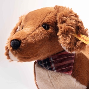 Dackel de Plus Steiff Waldi 30cm, Caine Moale cu Granulat, Halstuch Colorat - Img 4