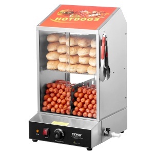 Dampfgarer Hot Dog VEVOR 37L, 1200W, cu 2 etaje si control temperatura 30-85