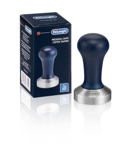 De'Longhi DLSC058, tamponator de cafea din otel inoxidabil robust cu maner elegant din lemn, in albastru/argintiu elegant