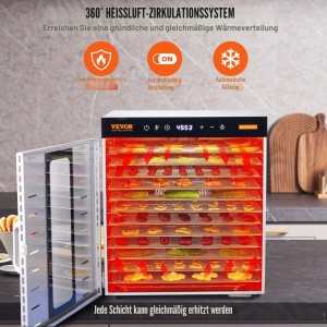 Dehydrator VEVOR SS-10X 1000 W cu 10 Tavi din Otel Inoxidabil, Timer 48 Ore - Img 6