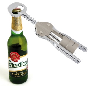 Deschizator vin Fackelmann 49456, 2in1, pentru dopuri din plastic si metal, argintiubeige - Img 4