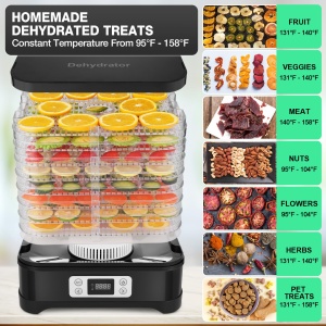 Deshidratator din otel inoxidabil 400W, uscator de deshidratare pentru fructe, carne si ierburi incl. 8x niveluri de deshidratator, deshidratator cu regulator de temperatura 35-70degC - Img 3