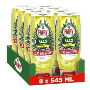 Detergent pentru vase Fairy Max Power cu lamaie, 8x545ml, formula ultra concentrata