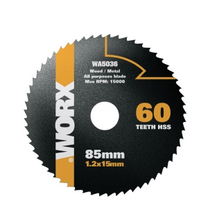 Disc Disc HSS Worx WA5036, 85mm, 60 Zahne, pentru lemn si PVC