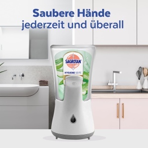 Dispenser automat de sapun Sagrotan No-Touch, alb, cu 2 x 250 ml sapun Aloe Vera - Img 5