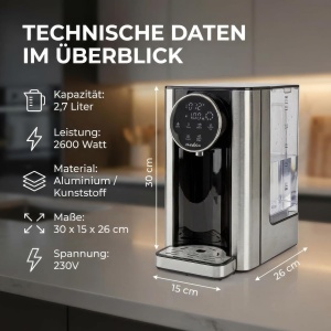 Dispenser de apa fierbinte Nedis KAWD310FBK, 2.7 l, 2600 W, AluminiuNegru - Img 7