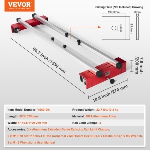 Dispozitiv de frezare VEVOR YS60-001, lungime 1525mm, usor de utilizat, din aluminiu - Img 7