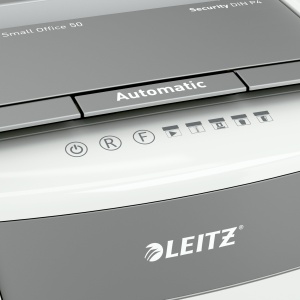 Distrugator de documente Leitz IQ Autofeed 80350000 50 coli P4 20L alb operare silentioasa - Img 7