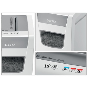 Distrugator de documente Leitz IQ Slim Office S P4 Alb Capacitate 12-14 coli Particule 4x28 mm 23L - Img 7