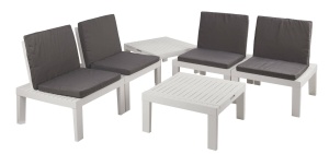 Dmora - Cervia Outdoor Lounge Set, Compozitie de gradina cu 2 locuri cu spatar si 1 modul multifunctional, Lounge cu perne, 100% Made in Italy, Alb - Img 2