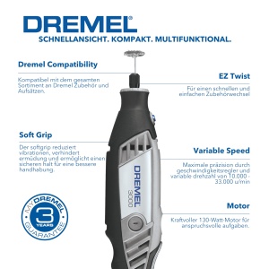 Dremel 3000 Unealta multifunctionala 130W, set de 1 atasament, 25 accesorii, viteza variabila 10.000-33.000 rpm pentru taiere, slefuire, gravare, lustruire, ascutire, curatare, sculptura - Img 2