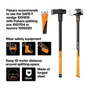 Drept Spalt Keil Fiskars SAFE-T, Otel Hardenit, Culoare Portocalie, 2.53 kg - Img 3
