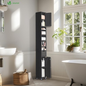 Dulap baie VOUNOT cu 2 usi si 1 sertar, 20x20x180cm, Negru - Img 4