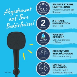 Dus cu cap de dus GROHE Vitalio 110, 2 tipuri de jet, negru, 1.5m - Img 3