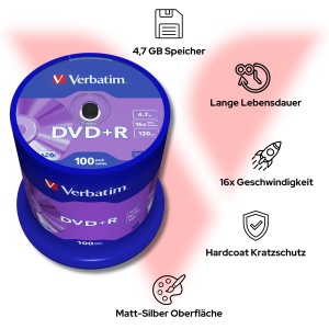 DVDR Verbatim 4.7GB, 16x, Culoare Argintie, 100 Bucati - Img 4