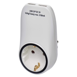 EMOS P0072 Priza, adaptor de priza Schuko cu 2 porturi USB 2100 mA, control parental, pentru calatorii, smartphone, telefon mobil, tableta, 4000 W, 250 V