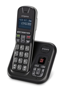 Emporia TH21AB Telefon fara fir, Robot telefonic, Ecran mare iluminat din spate, Numere mari, Kit hands-free, Compatibil cu aparate auditive (HAC), Negru (Italia)