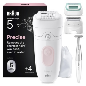Epilator Braun Silkepil 5, 5-251, fara fir, culoare roz, cu capete de epilare si ras