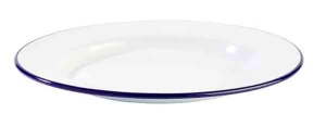 Farfurie Emailiata APS 40666, 26 cm, Alb cu Margine Albastra