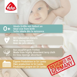 Fehn Bade Set Schaf Natur 046151 Prosop cu Gluga si Manusa din Bumbac Organic pentru Bebelusi - Img 6
