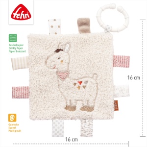 Fehn Knistertuch Lama 058178 Jucarie pentru Bebelusi cu Rasfoiala si Quietsche - Img 5