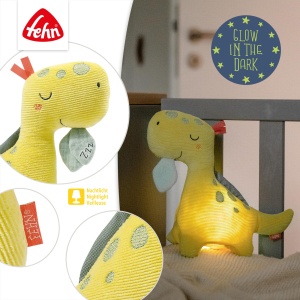 Fehn Night Light Dino - Jucarie de plus cu broderie "Glow-in-the-dark" - Ajutor multifunctional pentru somnul bebelusului ca lampa de noptiera, lampa de alaptare, lampa de noapte si lampa de pat - Pentru bebelusi si copii de la 0+ luni - Img 3
