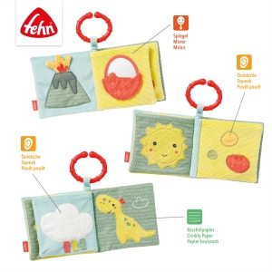 Fehn Stoffbuch Happy Dino 051148 Jucarie din Material Textil cu Motive Dinozauri pentru Bebeti si Copii 0 luni - Img 3