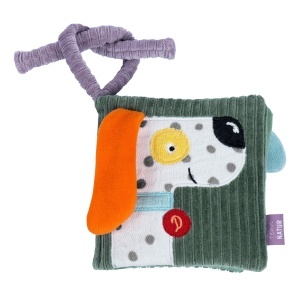 Fehn Stoffbuch Hund Natur 044041 Carte senzoriala din bumbac organic pentru bebelusi