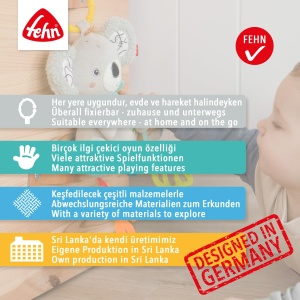 Fehn Toy Baby Koala - Jucarie pentru abilitati motorii cu inel de atasare - Jucarie de joaca cu elemente de prindere - Jucarii pentru bebelusi pentru a musca, apuca si descoperi - Jucarie de plus pentru bebelusi si copii mici de la 3+ luni - Img 6