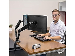 Fellowes Monitor Mount 2 monitoare de pana la 32 inchi (81,28 cm) fiecare - Brat pentru monitor seria Platinum cu arc cu gaz, porturi USB, montare cu clema sau iesire pentru cablu - negru - Img 2