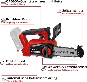 Ferastrau cu lant cu acumulator Einhell Professional cu o singura mana FORTEXXA 18/20 TH Power X-Change (Li-Ion, 18 V, motor fara perii, lama si lant de calitate OREGON de 20 cm, max. 3.800 min-1, fara baterie si incarcator) - Img 3