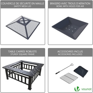 Feuerschale VOUNOT cu protectie impotriva scanteilor, 81x81x45cm - Img 5