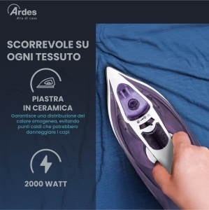 Fier de calcat ARDES VAPOR PRO COMPACT 2000 W, talpa ceramica, rezervor 200 ml - Img 3