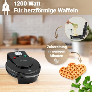 Fier de vafe Bomann(r) cu suprafete mari de copt | 18 cm | Acoperire antiaderenta | Pregatire rapida | Forma de inima de fier de vafe | Aparat de vafe | grad de bronzare reglabil la infinit | WA 5018 CB negru - Img 3