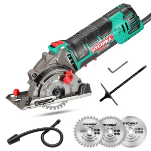 Fierastrau circular compact HYCHIKA 500W 4500RPM 3 lame incluse ideal pentru lemn metal si plastic