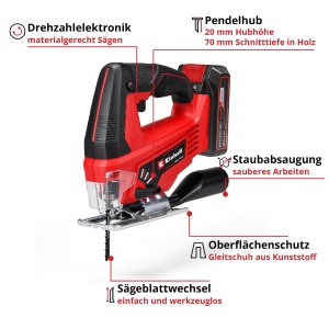 Fierastrau vertical Einhell TC-JS 1870 Li 18V Cu Pendulare si Set Accesorii - Img 4