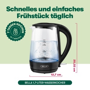 Fierbator electric BELLA 1,7 l, 1500 W, negru, din sticla - Img 2