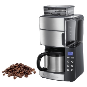 Filtru de cafea Russell Hobbs cu rasnita Thermo Jug [Temporizator digital, cap de dus pentru opt. Extract & Aroma] Grind&Brew (max 10 cani, setare de macinare in 3 etape) Filtru de cafea 25620-56 - Img 1