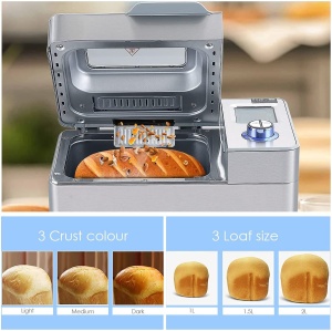 Filtru de paine de 550 W, COOCHEER Baking Master cu 25 de programe, Filtru de paine din otel inoxidabil complet automat cu functie de sincronizare de 13 ore, argintiu - Img 6