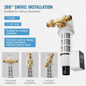 Filtru spin down VEVOR, filtru de sedimente pentru intreaga casa de 40 microni pentru apa de fantana, 1 inch GM + 1 1/4 inch GM, debit mare de 8 t/h, pentru sistemul de filtrare a apei pentru intreaga casa - Img 6