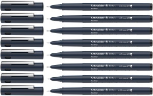 Fineliner Schneider Pictus, 8 culori, 8 grosimi (0,05-0,9 mm), negru