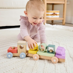 Fisher-Price JKH08 Locomotiva din Lemn cu Blocuri si Forme din Silicon pentru Copii 9 Luni - Img 2