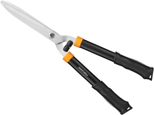 Fiskars Foarfece gard viu HS21, Pentru modelarea si taierea gardurilor vii si tufisurilor, lungime 59 cm, lame din otel calit/maner din plastic moale la atingere, negru/portocaliu, solid, 1026827 - Img 7