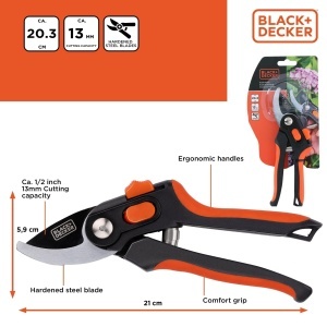 Foarfeca de gradina BLACKDECKER 203 cm lame din otel calit taiere pana la 13 mm negruportocaliu - Img 9