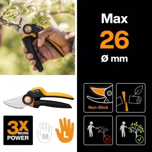 Foarfeca de gradina Fiskars X-series PowerGear P961, 22.2 cm, inox, negruportocaliu - Img 2